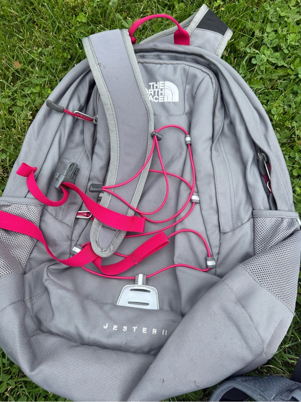 The North Face Light Gray Backpack with Pink Accents Adjustable Straps